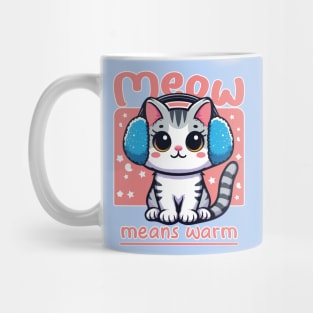 Meow Means Warm: This Cat Shows How to Stay Cozy on National Earmuff Day Mug